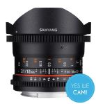 Samyang 12mm T3.1 VDSLR Fisheye Objektiv für Canon EF Vorderansicht